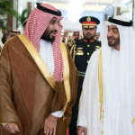 Abu Dhabi's Crown Prince Sheikh Mohammed bin Zayed al-Nahyan receives Saudi Crown Prince Mohammed bin Salman at the Presidential Airport in Aab states